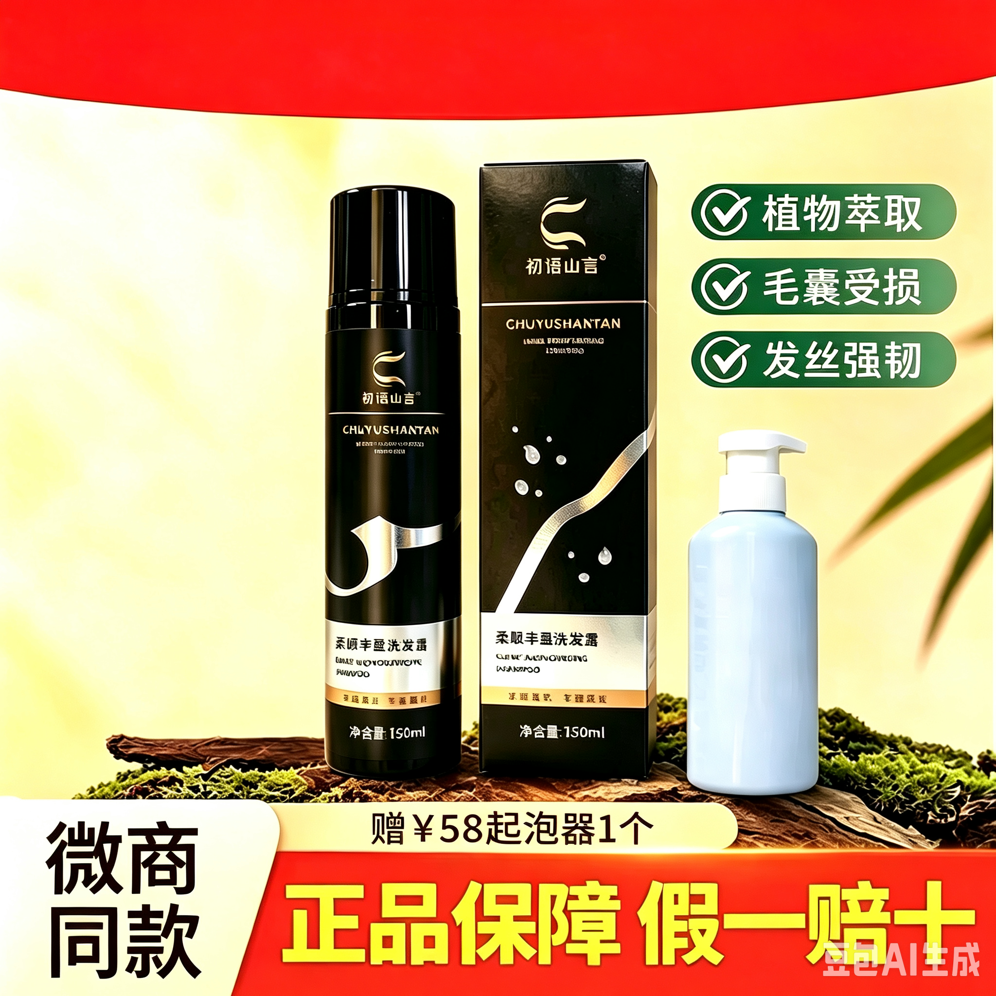 初语山言洗发水官方正品 白转黑洗发露 柔顺丰盈 白养黑
