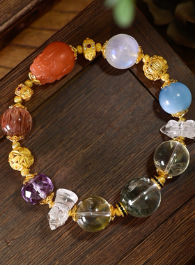 天然南红多宝水晶手链女款原创设计绿幽灵手串招财转运珠生日礼物