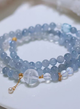 天然蓝兔毛水晶多圈手链月光石女款时尚复古手串送礼物好运首饰