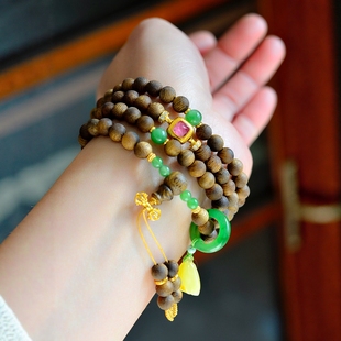 天然奇楠沉香108颗女款碧玉蜜蜡原创设计多圈手串招财送礼物正品