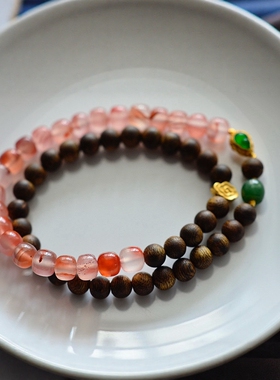 天然冰飘南红双圈手串女款奇楠沉香木质串珠佛珠转运珠玛瑙手链