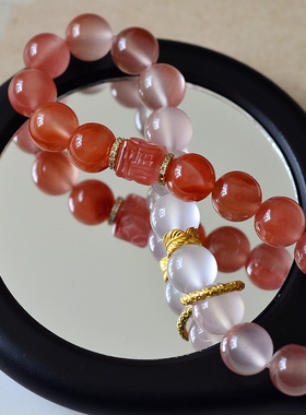 天然南红玛瑙渐变手链女款单圈时尚百搭饰品送女友闺蜜生日礼物