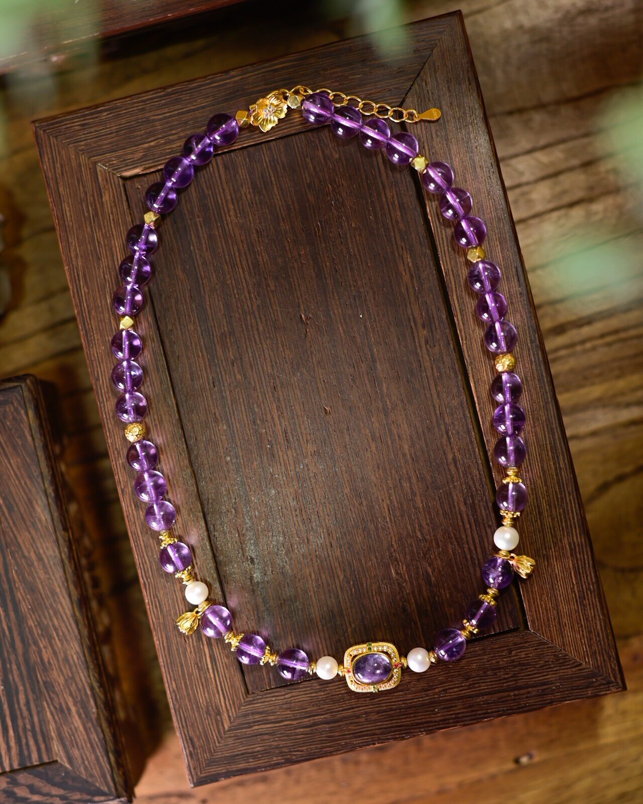 天然紫水晶项链女款原创设计双圈手串纯银招财转运珠短锁骨链礼物