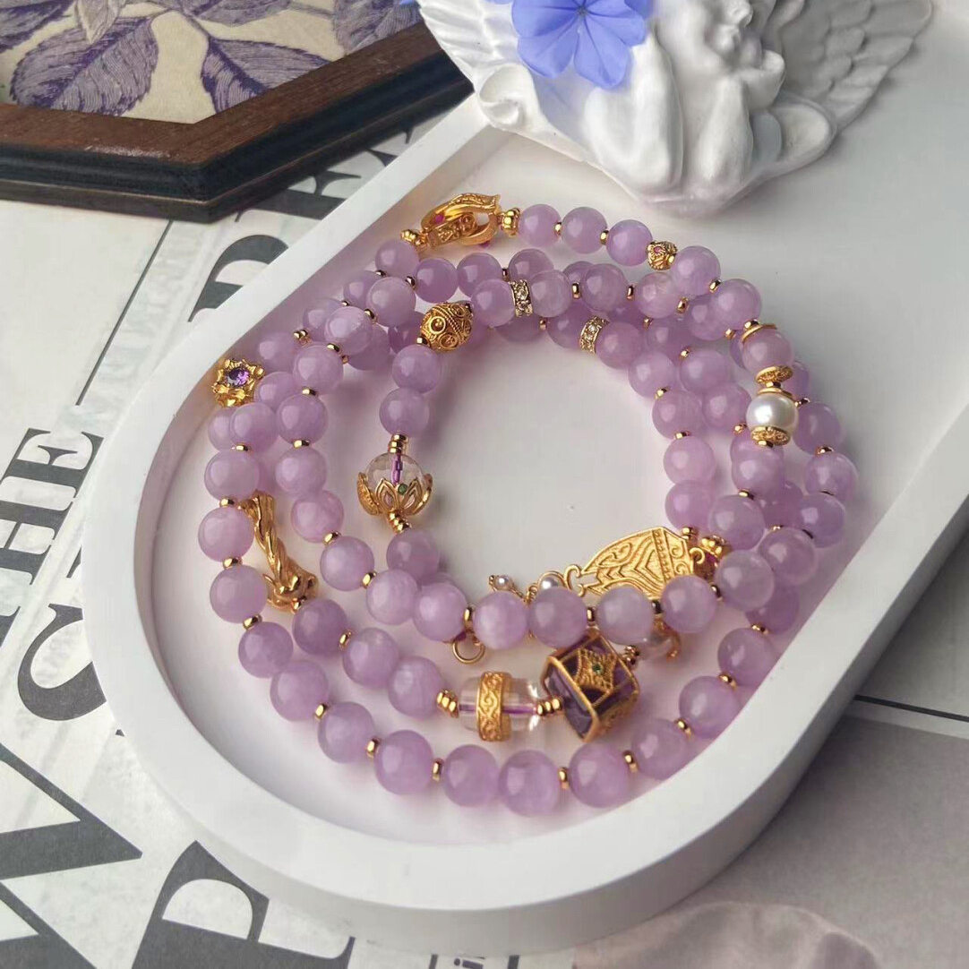 紫鸢 天然猫眼紫锂辉水晶多圈手串百搭项链薰衣草万能链女款饰品