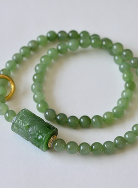 天然和田玉碧玉双圈手链女款手串时尚复古送女友闺蜜朋友生日礼物