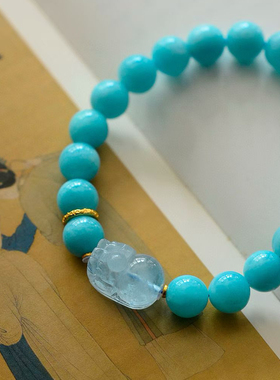 天然天河石手链女款单圈手串海蓝宝貔貅转运珠时尚饰品送礼物