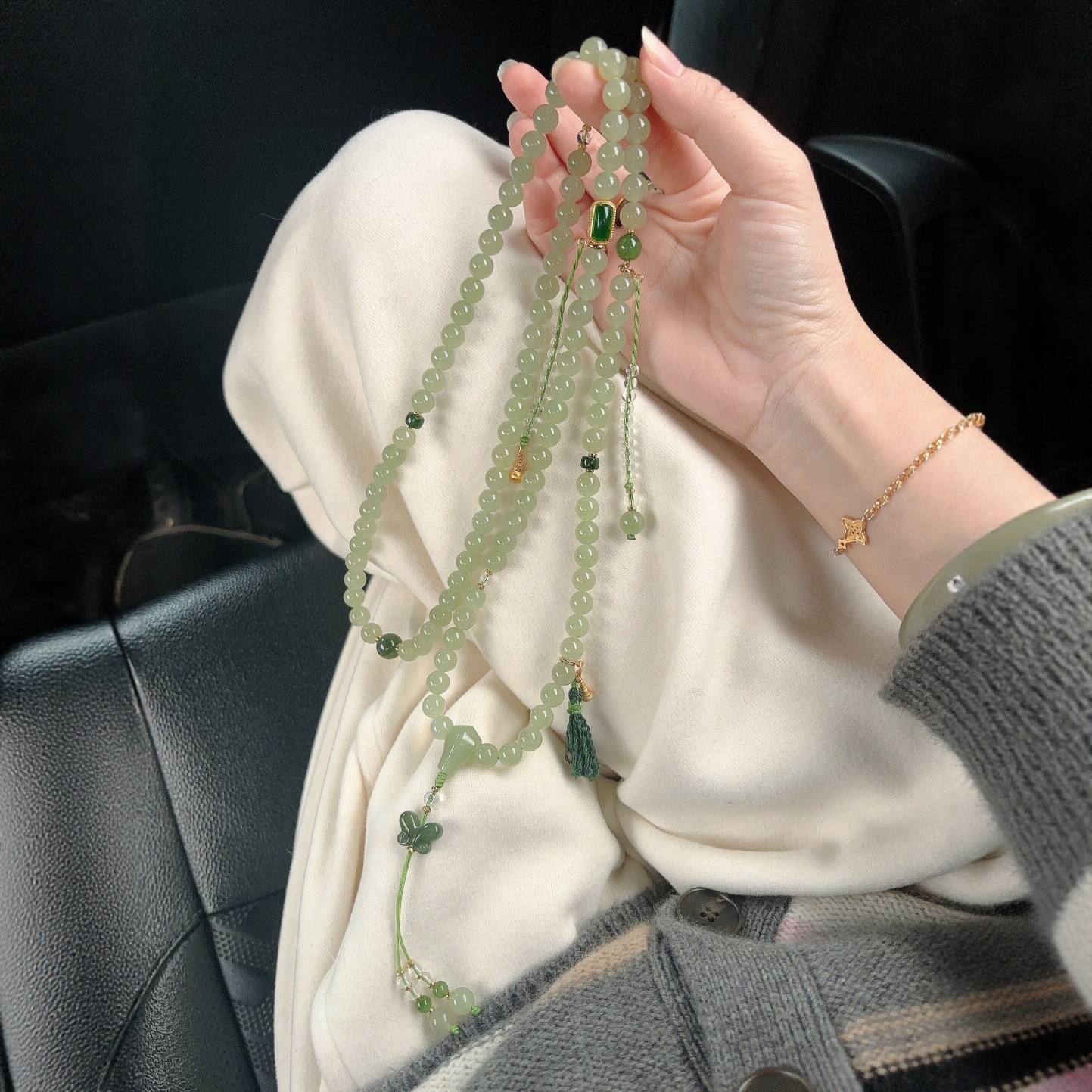 天然晴水和田玉108颗手串毛衣链女款原创设计小众高级感招财正品