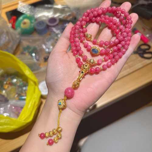 天然蔷薇辉石108项链女款多圈手串念珠纯银高级感招财转运珠正品
