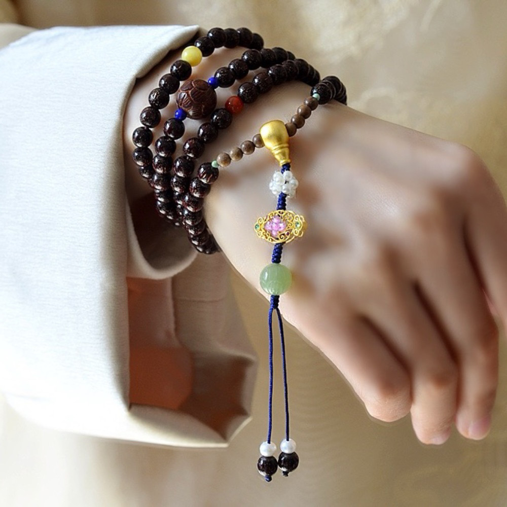 天然小叶紫檀手串正宗老料文玩木念佛珠男女手链和田玉碧玺108颗