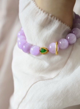 天然紫锂辉手串女款S925纯银镶嵌翡翠A货葫芦手链幸运手饰送朋友