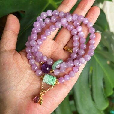 九紫离火天然紫锂辉手链紫水晶翡翠转运珠设计女士多圈水晶手串