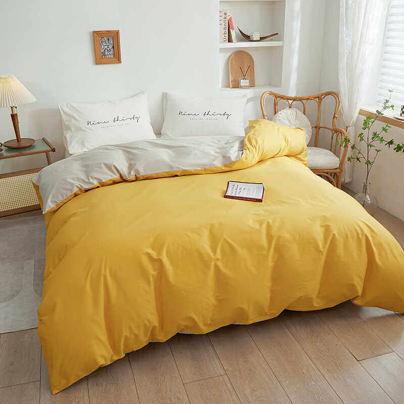 四季款全棉简约璀璨金卡其双拼AB版单品被套60支纯棉斜纹被罩床品