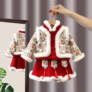 2025女童新年衣服战袍唐装汉服过年连衣裙套装儿童高级感穿搭礼服