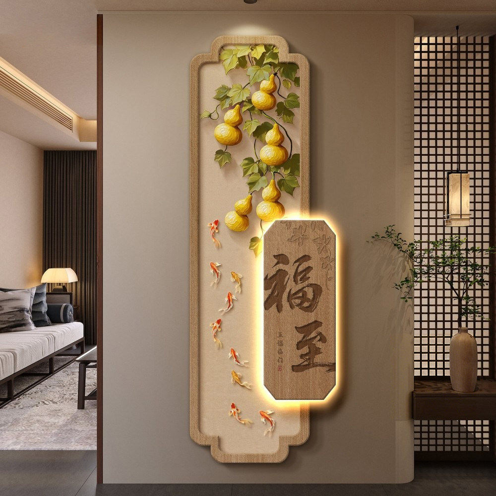 福禄葫芦宋代美学玄关装饰画入户正对门新中式走廊尽头挂画寓意好,家居饰品,现代装饰画,淘宝优惠券,粉丝福利购,淘宝优惠卷