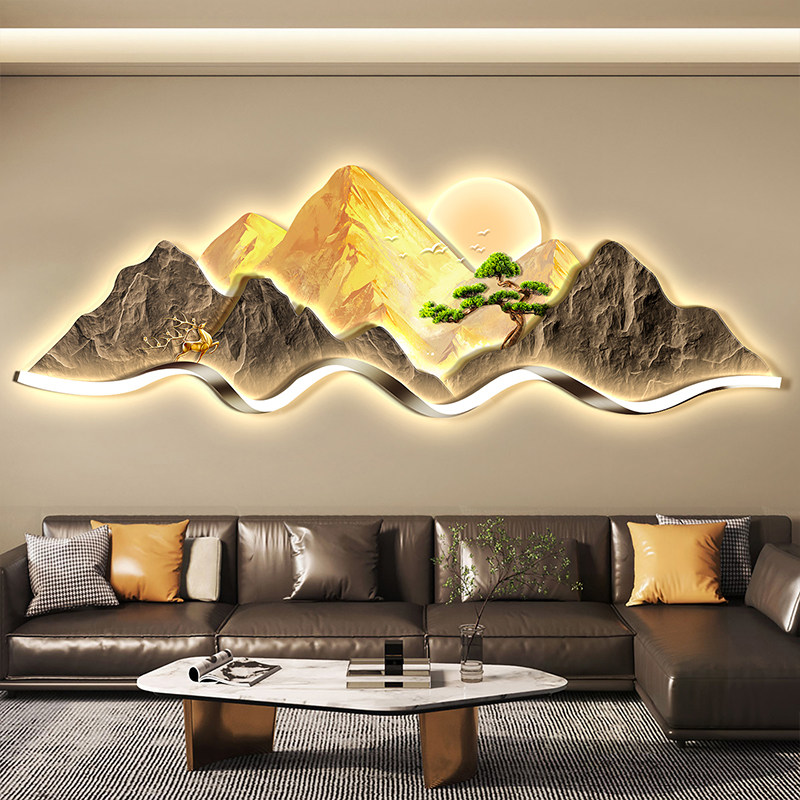 背有靠山轻奢客厅装饰画沙发背景墙挂画大气立体高级感山水壁灯画,家居饰品,现代装饰画,淘宝优惠券,粉丝福利购,淘宝优惠卷