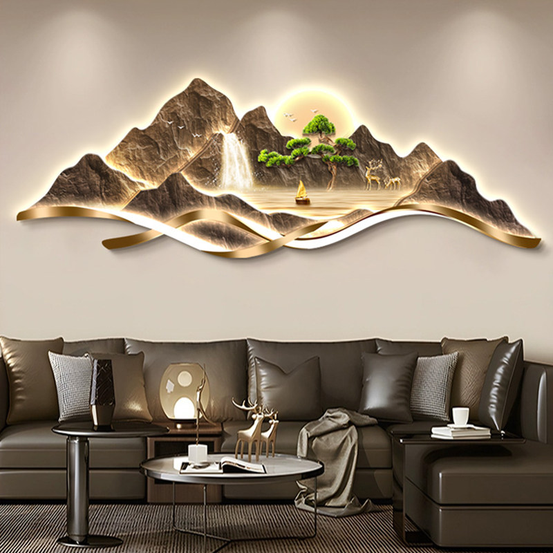 背有靠山客厅装饰画轻奢高级感大气沙发背景墙挂画山水画led灯画,家居饰品,现代装饰画,淘宝优惠券,粉丝福利购,淘宝优惠卷