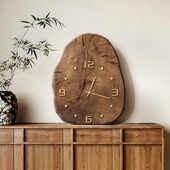 原木中古风桌面钟表摆件复古客厅钟抽象艺术高级静音摆台式 时钟画