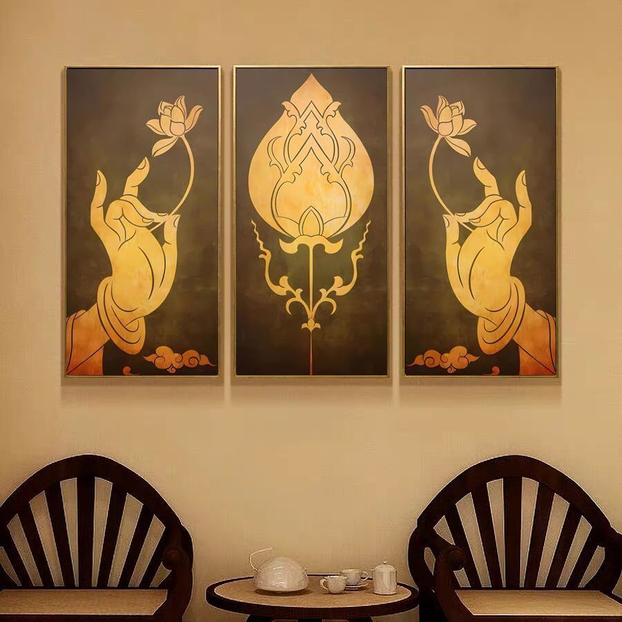 东南亚泰式风格客厅装饰画佛手莲花酒店挂画瑜伽馆养生馆禅意壁画
