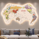 世界地图发光拼接挂画客厅装 饰画 饰画双层立体感办公室带灯装