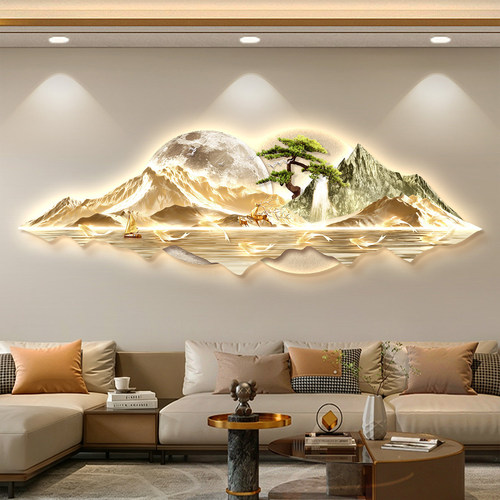 轻奢山水客厅装饰画led带灯