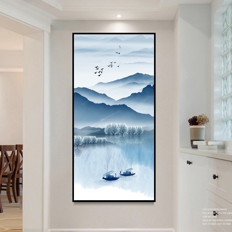 新中式走廊过道挂画现代简约入户玄关装饰画竖水墨山水禅意墙壁画