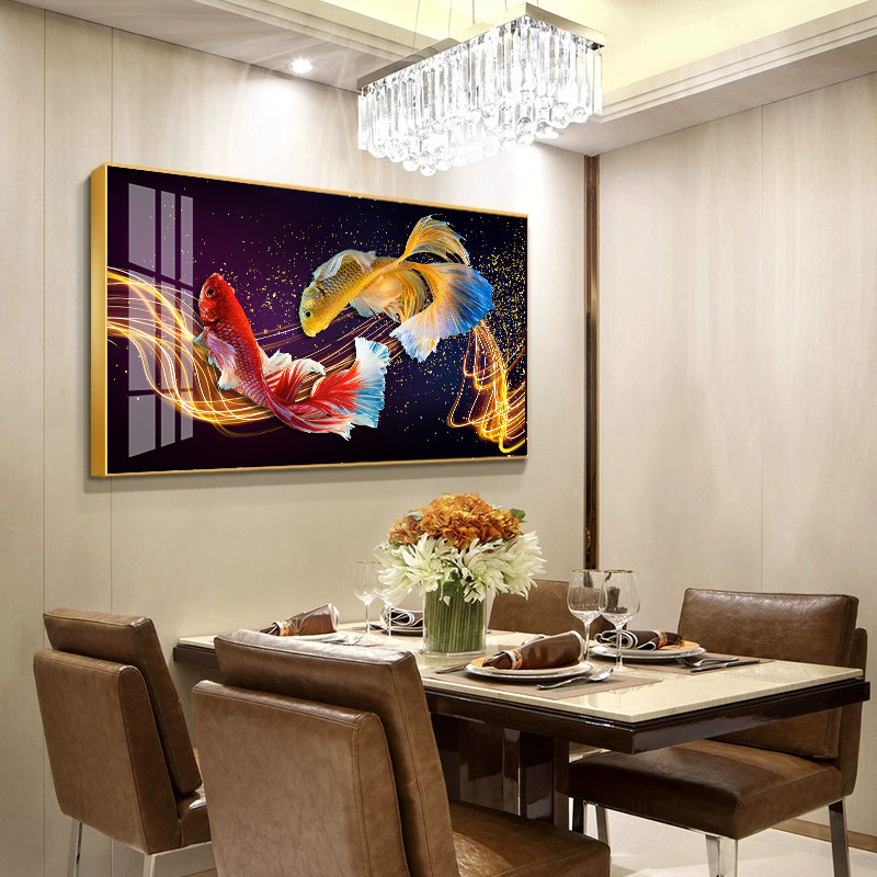 럭키 아로와나 레스토랑 장식 그림 현대 간단한 빛 럭셔리 식탁 식당 벽 교수형 그림 거실 대기 벽화