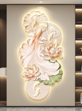 现代轻奢led带灯入户玄关装饰画走廊过道挂画高级感招财锦鲤壁画