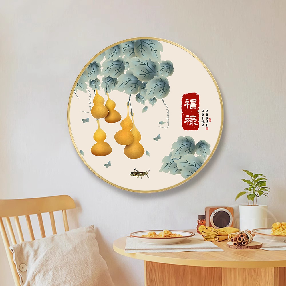 新中式餐厅装饰画客厅沙发背景墙画圆形饭店民宿挂画禅意茶室壁画图片