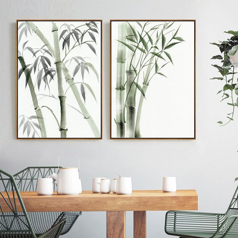 新中式禅意客厅背景墙画餐厅挂画国画水墨竹子装饰画小清新四联画