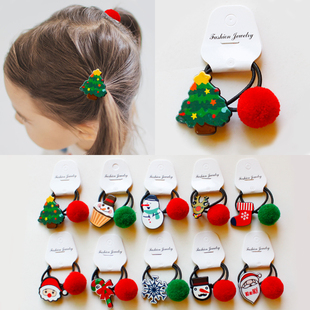 圣诞儿童发饰毛球发圈扎头发宝宝不伤发可爱圣诞老人小发夹发绳头