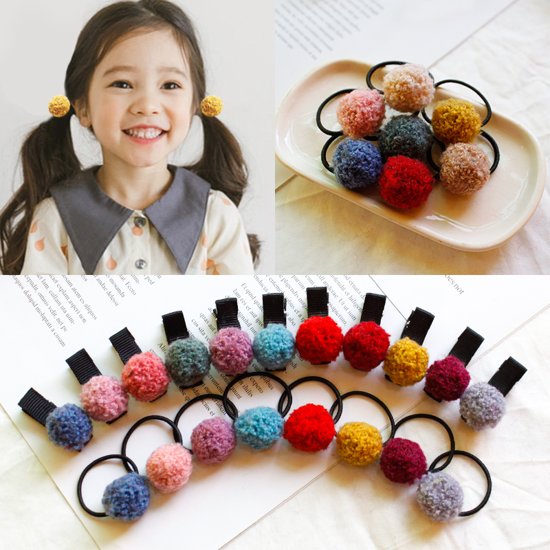 韩国儿童发饰羊羔毛球发夹女童发卡宝宝可爱饰品婴儿毛毛发圈头绳