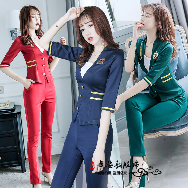 美容院制服美容师工作服长裤中袖套装秋冬新款足浴足疗技师服酒店