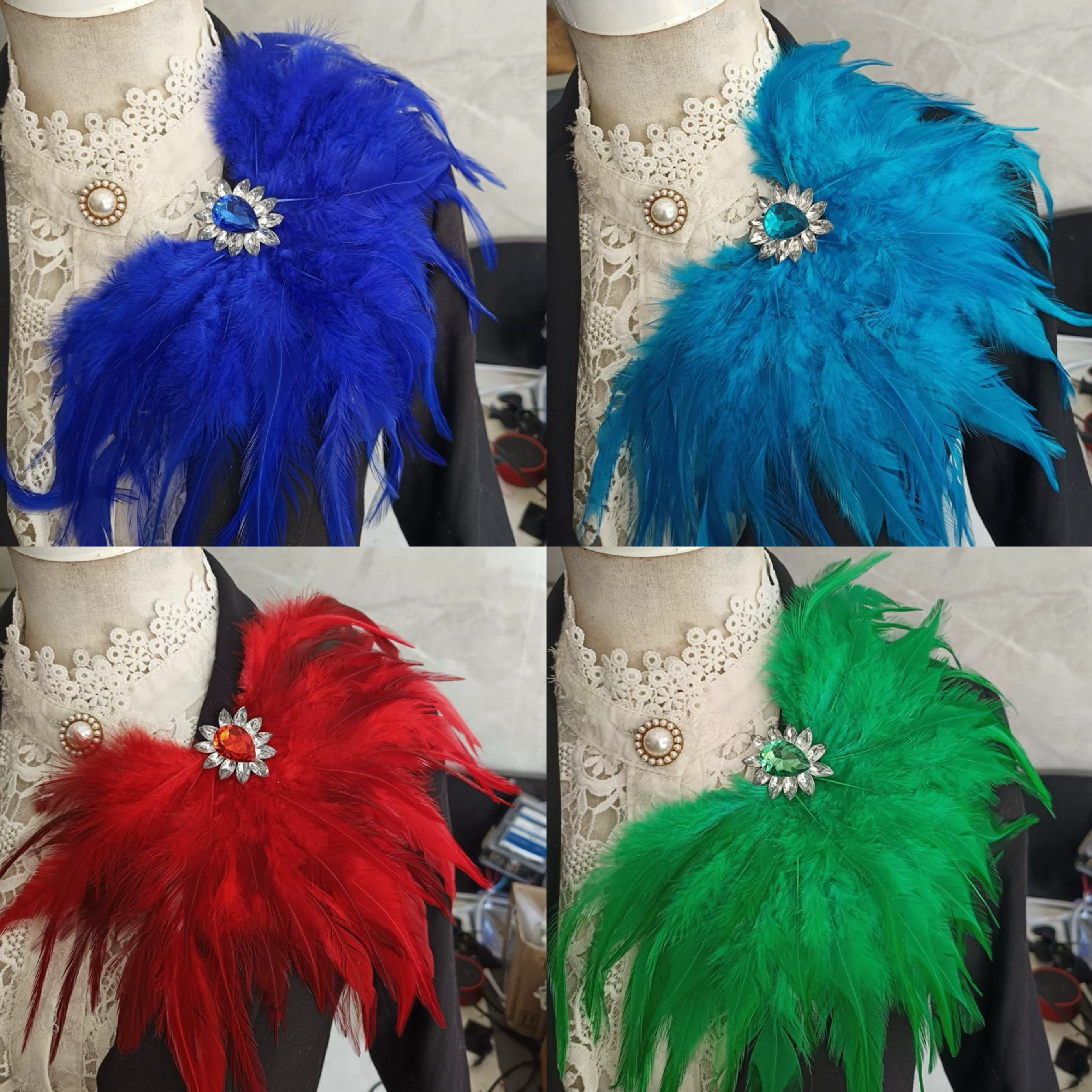 原创设计夸张舞台表演配饰男女主持羽毛胸花胸针肩章超闪亮头饰