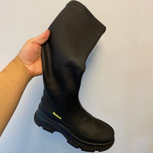 烟筒靴瘦瘦弹力靴子皮面女鞋 秦岚同款 增高厚底不过膝长筒靴女时装