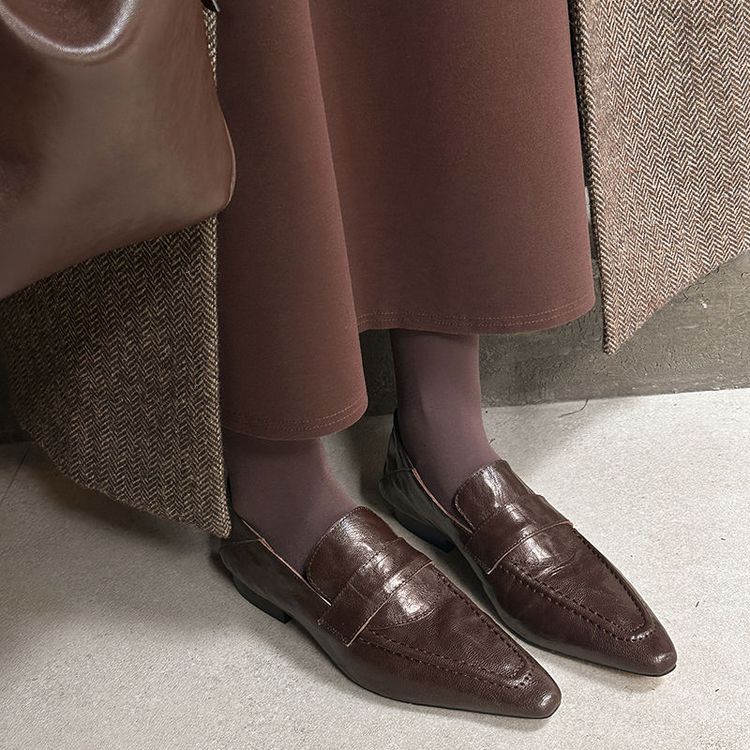 春季方头小众百搭真皮单鞋