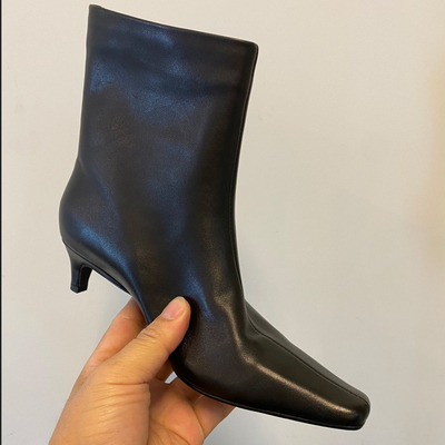 头层纯皮瘦瘦靴细跟踝靴方头