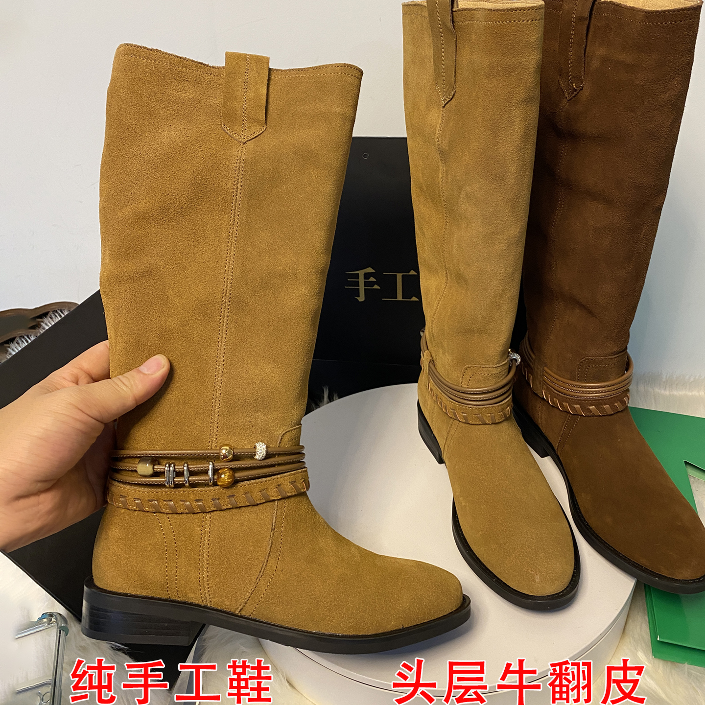 手工真皮高筒骑士靴长筒靴