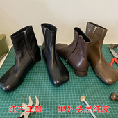 手工纯皮小众设计感苹果头低跟粗跟短靴女2025秋冬新款 真皮及踝靴