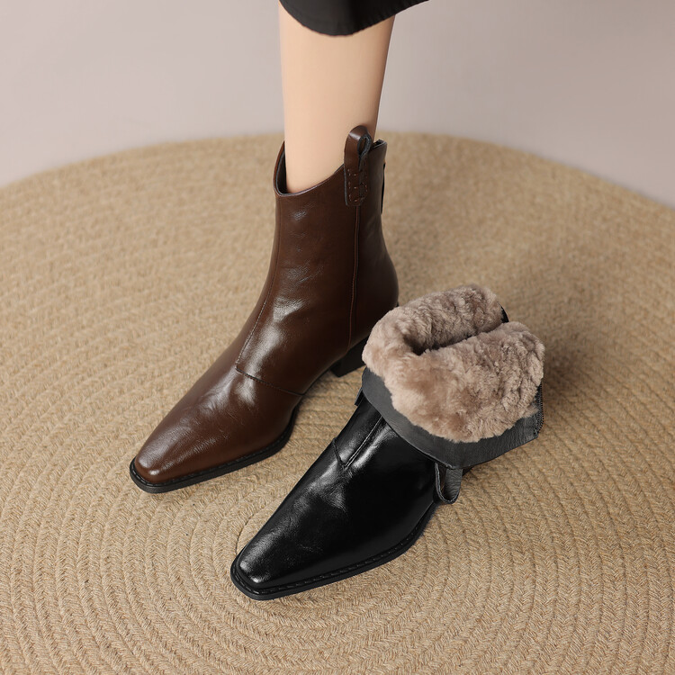 尖头西部牛仔靴粗跟加厚