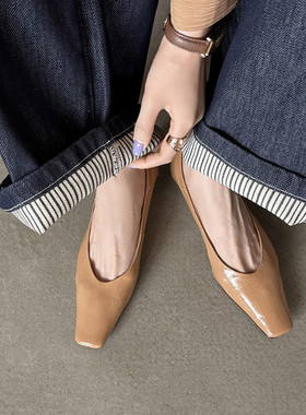 头层牛皮法式付款低跟舒适百搭深口单鞋女通勤外穿真皮黑色平底鞋