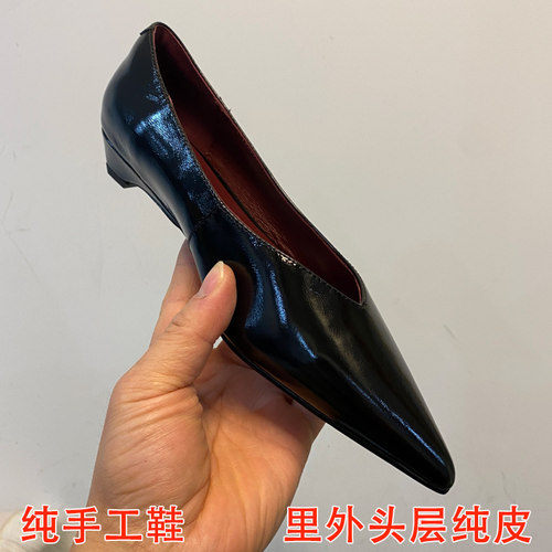 头层纯皮尖头浅口单鞋