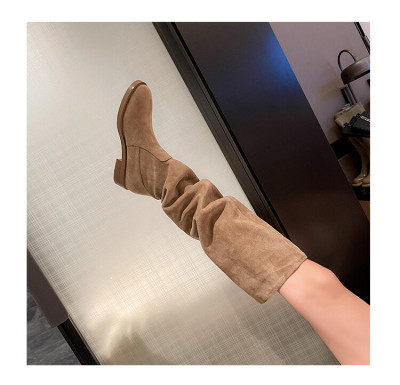 显瘦长筒靴褶皱堆堆靴磨砂长筒靴