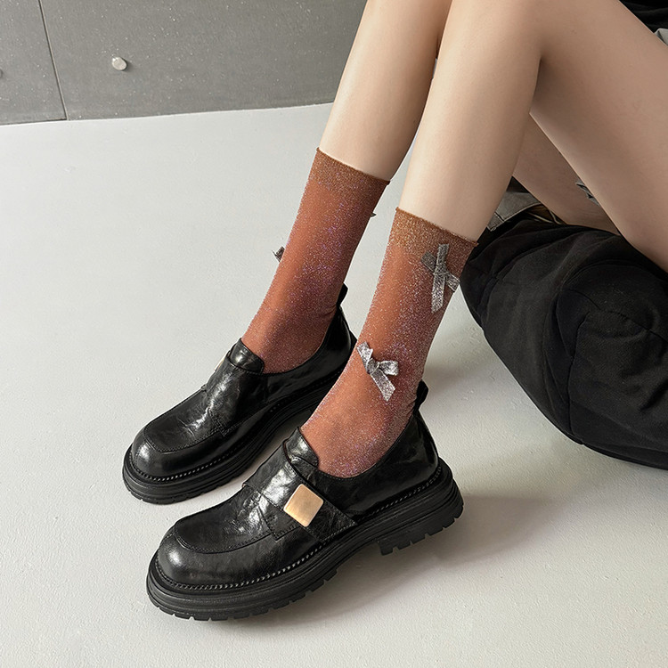 圆头厚底增高小皮鞋女复古粽色洋气布洛克鞋子时尚百搭真皮德比鞋