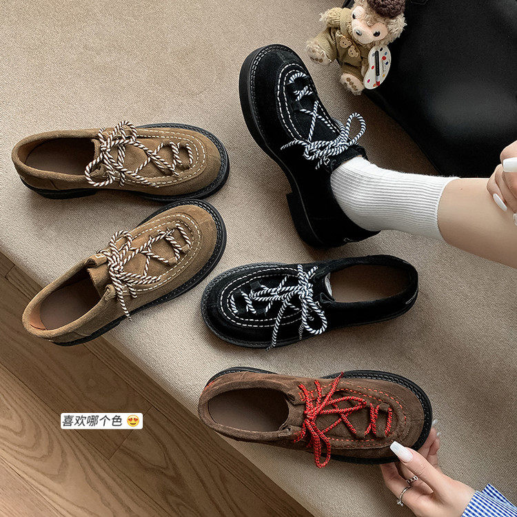 手工真皮复古磨砂真皮绑带袋鼠鞋厚底小皮鞋女牛皮粗跟单鞋乐福鞋,女鞋,深口单鞋,淘宝优惠券,粉丝福利购,淘宝优惠卷