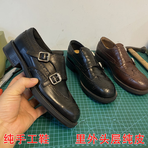 手工真皮英伦复古中跟乐福女鞋