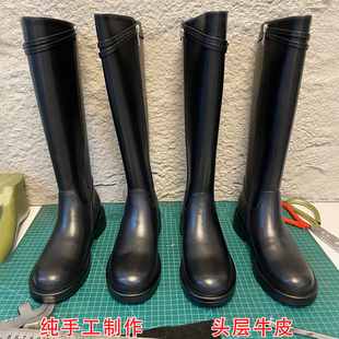 周雨彤秦岚同款 皮带扣ANN高筒骑士靴小个子不过膝长靴女马靴皮靴