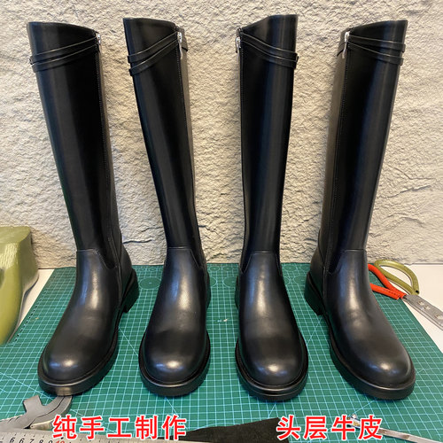 周雨彤秦岚同款皮带扣骑士靴