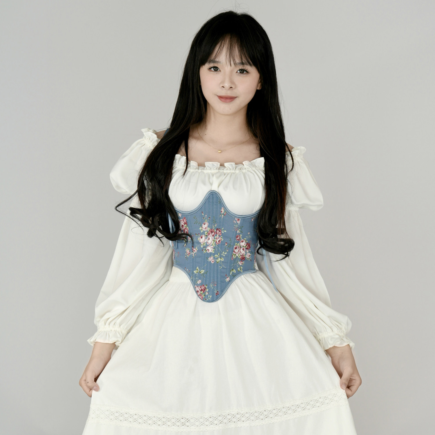法式复古田园风碎花束身收腹显瘦系带腰封鱼骨塑身上衣女