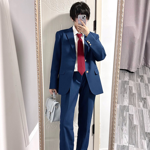深湖蓝色JK制服校供感DK西服西裤