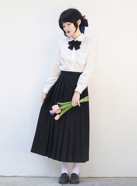 樱花家族JK制服裙 不良少女长裙 绀色黑色显瘦学生百褶长裙秋冬款